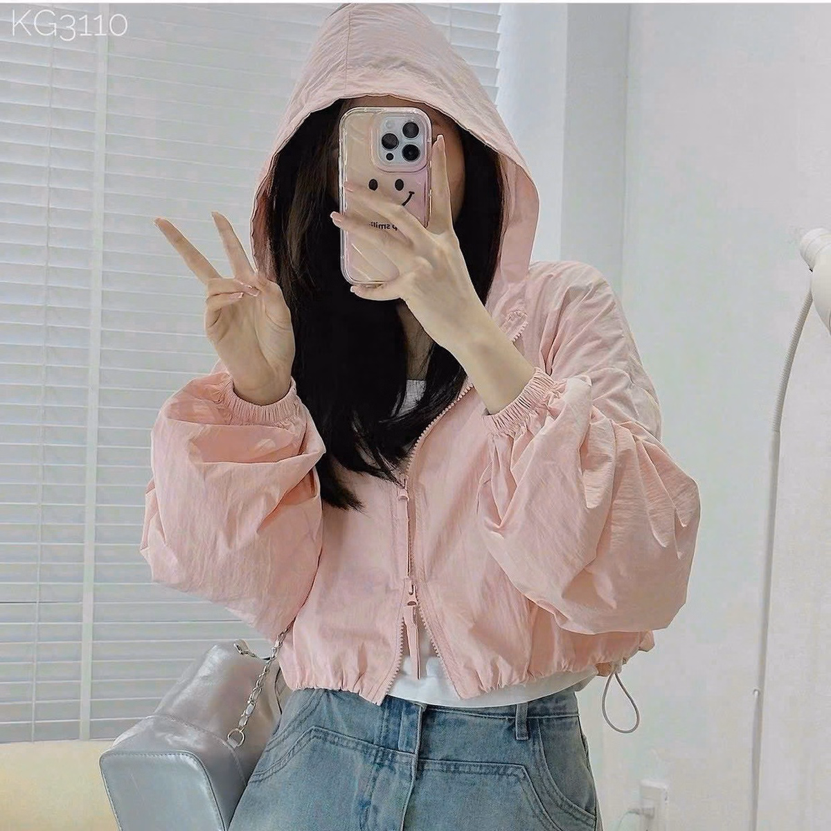 Áo Khoác Dù Trợt Nước Nữ Phối Kiểu Dáng Lửng Có Kèm Mũ Chống Nắng Cực Tốt Khóa Kéo Zíp Áo Đẹp Hàng Hot Trend-Htm Fashion - Ảnh 3