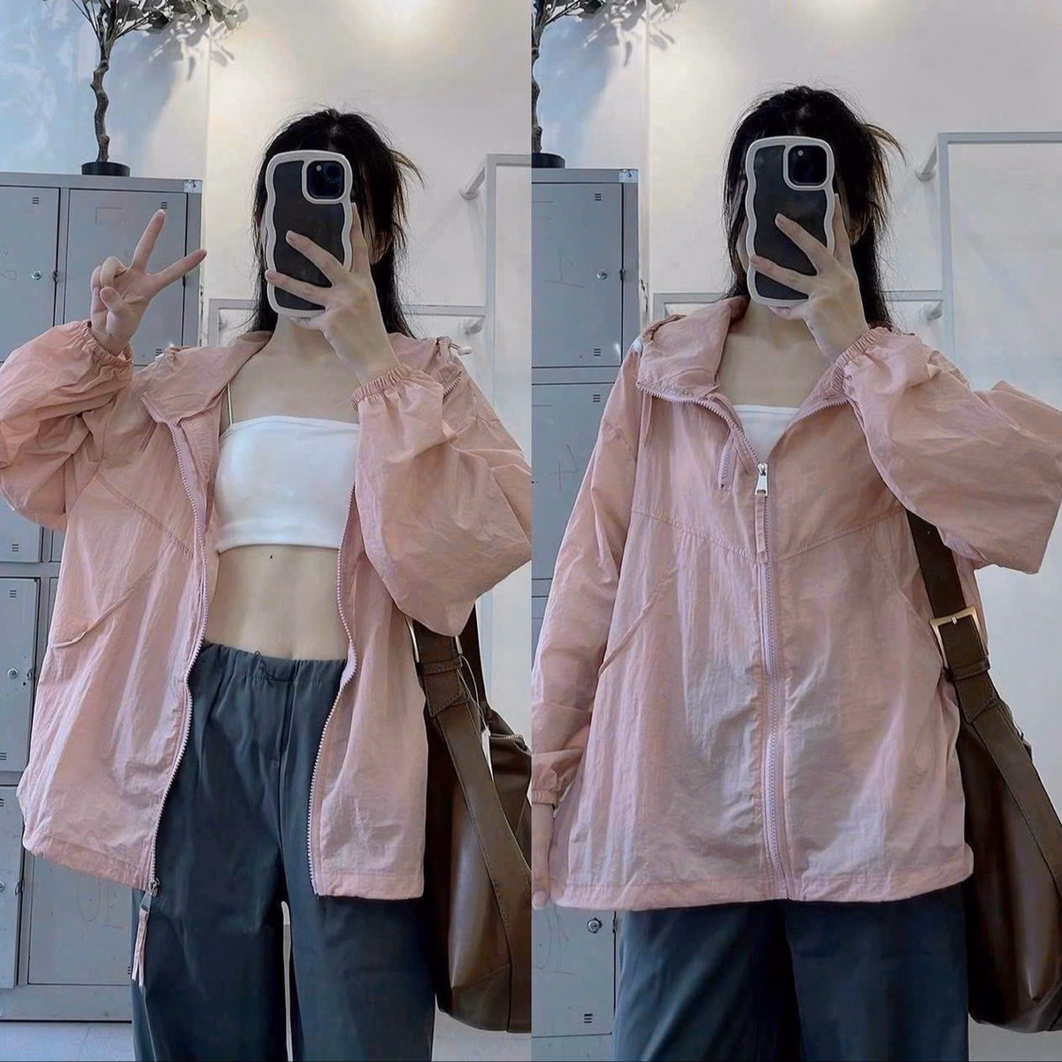 Áo Khoác Dù Trợt Nước Nữ Với Dáng Croptop Kiểu Lửng Chất Liệu Vải Áo Mát Mẻ Với Khóa Kéo Zip Áo Dễ Thương Hàng Hot Trend-Htm Fashion - Ảnh 3