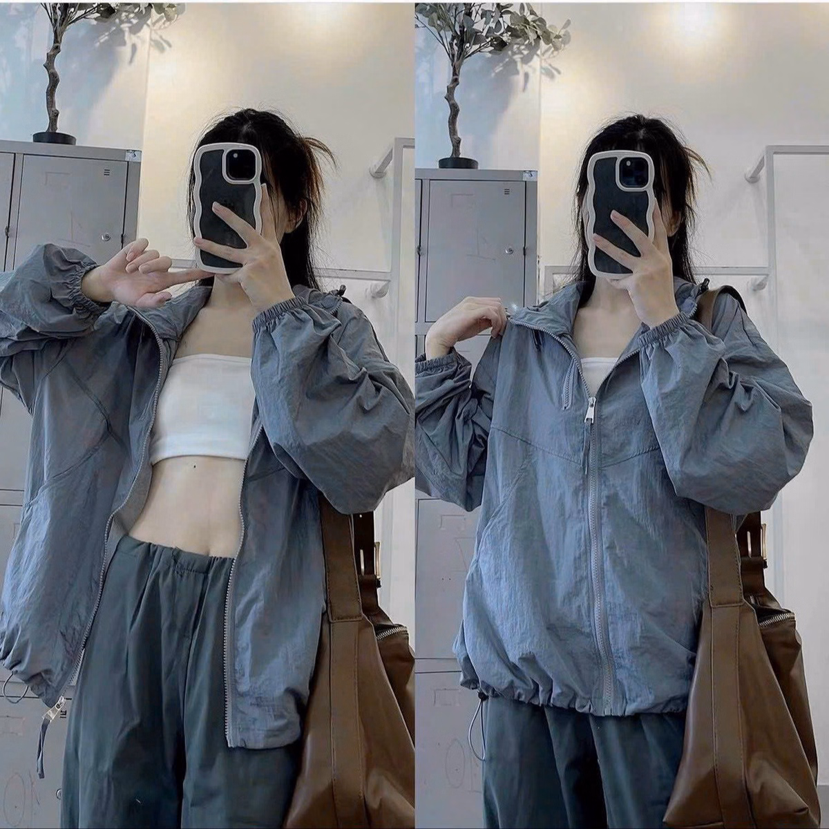 Áo Khoác Dù Trợt Nước Nữ Với Dáng Croptop Kiểu Lửng Chất Liệu Vải Áo Mát Mẻ Với Khóa Kéo Zip Áo Dễ Thương Hàng Hot Trend-Htm Fashion - Ảnh 5