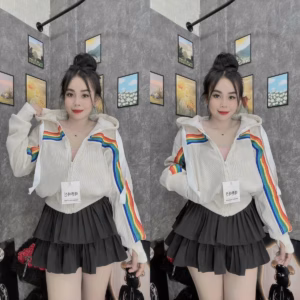 Áo Khoác Nữ Với Chất Dáng Kiểu Lửng Phối Sọc Siêu Đẹp Chất Liệu Vải Nỉ Mặc Mát Mẻ Và Dày Dặn Áo Có Túi Bao Ngầu Áo Đẹp-Htm Fashion