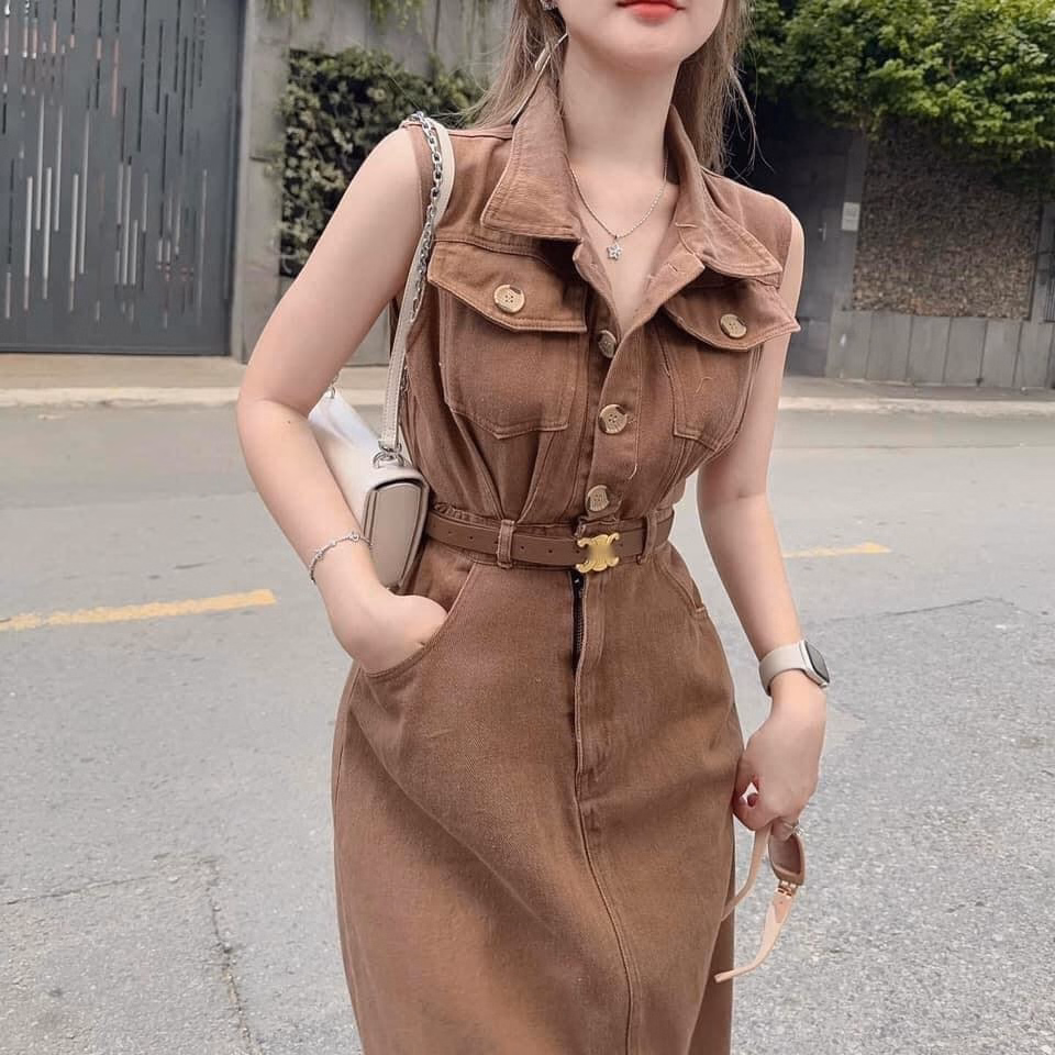 Đầm Váy Kaki Nữ Cổ Sơ Mi Phối Nút Kèm Đai Form Dài Sa962 - Sam Store - Ảnh 6