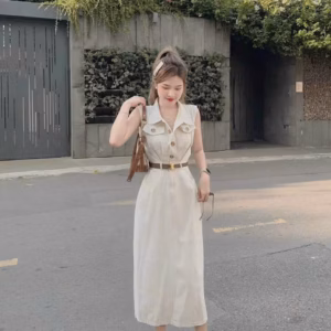 Đầm Váy Kaki Nữ Cổ Sơ Mi Phối Nút Kèm Đai Form Dài Sa962 - Sam Store