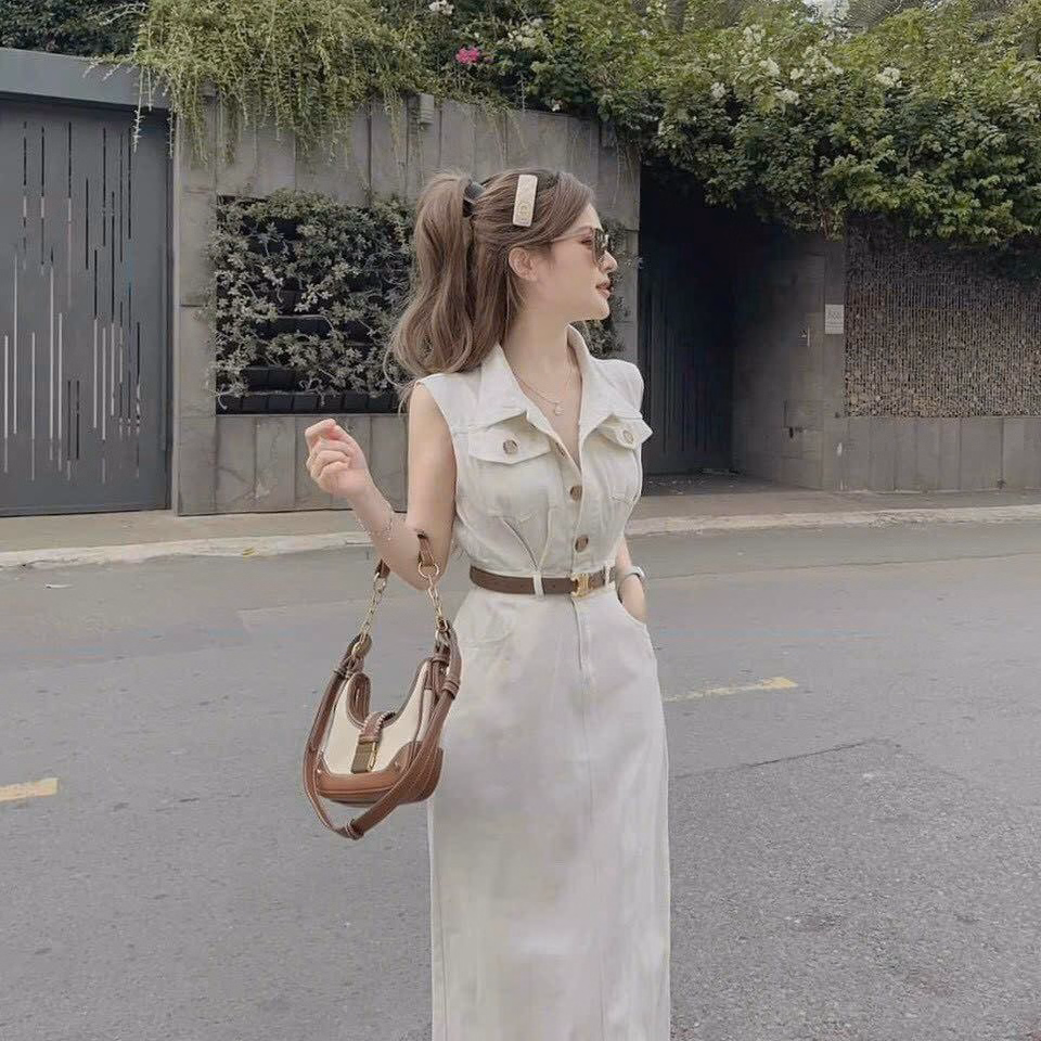 Đầm Váy Kaki Nữ Cổ Sơ Mi Phối Nút Kèm Đai Form Dài Sa962 - Sam Store - Ảnh 3