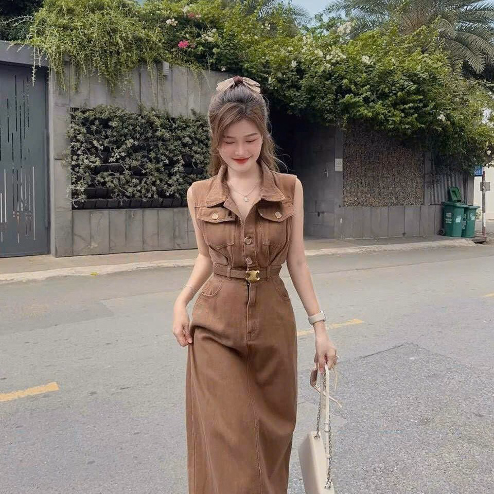 Đầm Váy Kaki Nữ Cổ Sơ Mi Phối Nút Kèm Đai Form Dài Sa962 - Sam Store - Ảnh 2