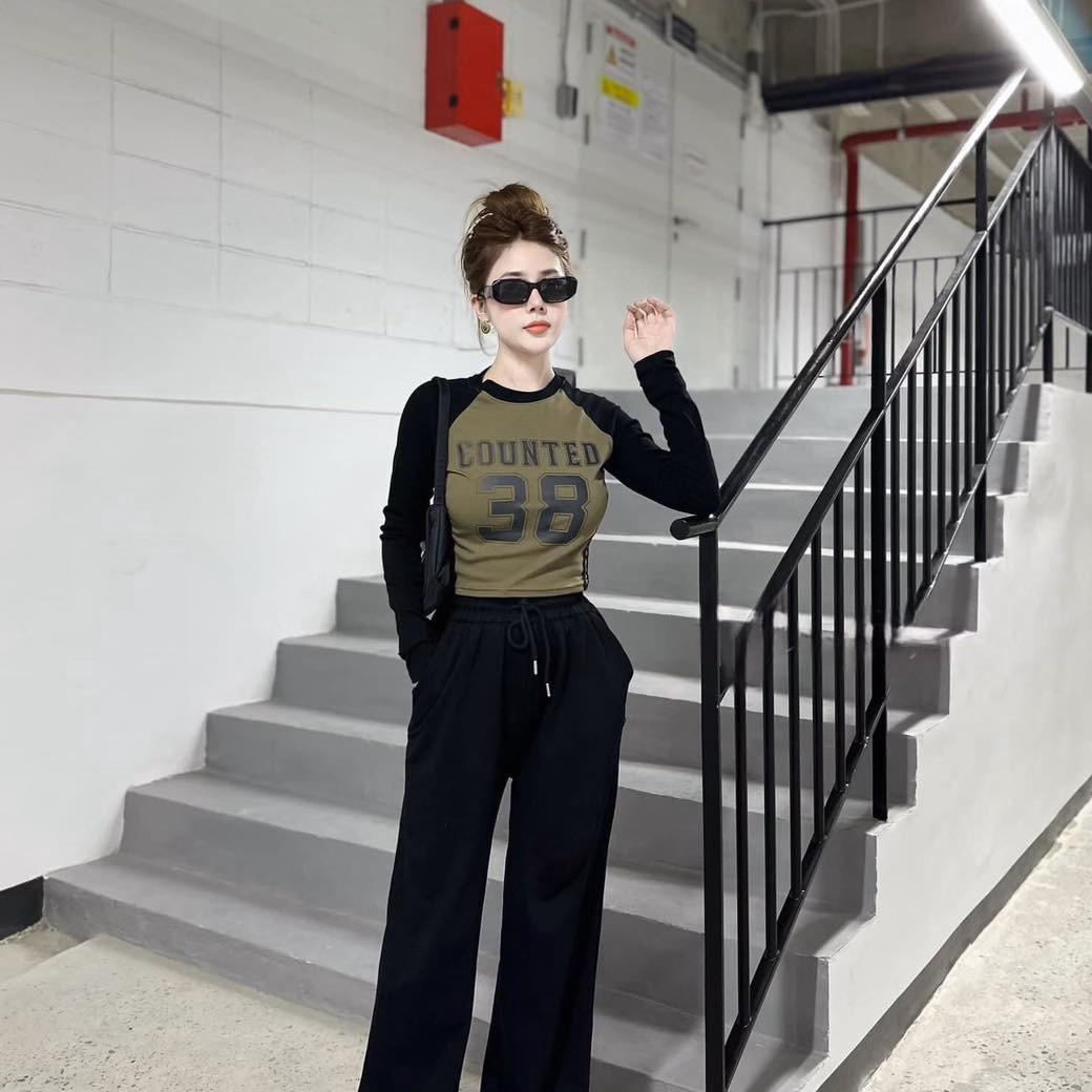 Set Bộ Đồ Nữ 38 Áo Crotop Tay Dài Mix Quần Ống Suông Sa854 - Sam Store - Ảnh 5