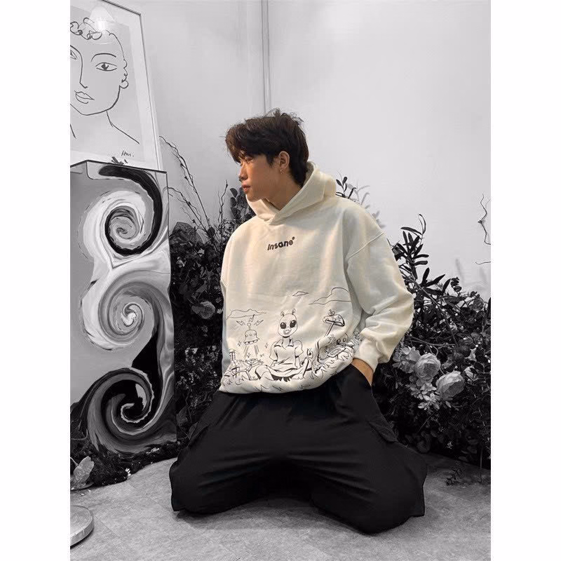 Áo Khoác Hoodie Nam Nữ Unisex Với Phối Dáng Form Rộng Áo Có In Hoạt Hình Người Máy Siêu Cute Kèm Chữ Insane Áo Đẹp Hàng Hot Trend-Htm Fashion - Ảnh 5