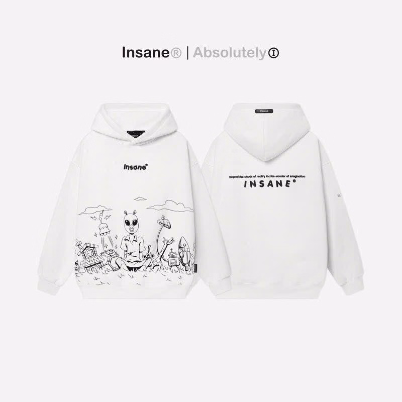 Áo Khoác Hoodie Nam Nữ Unisex Với Phối Dáng Form Rộng Áo Có In Hoạt Hình Người Máy Siêu Cute Kèm Chữ Insane Áo Đẹp Hàng Hot Trend-Htm Fashion