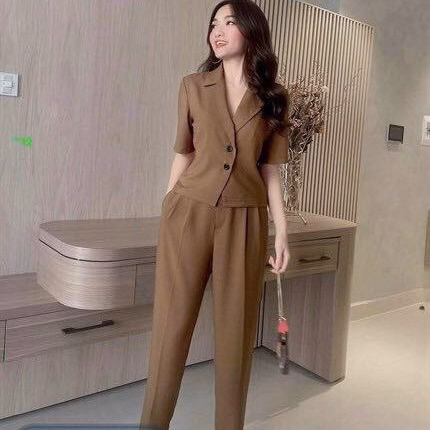 Set Bộ Đồ Vét Nữ Tay Ngắn Cài Nút Bt823 - Nana House - Ảnh 4