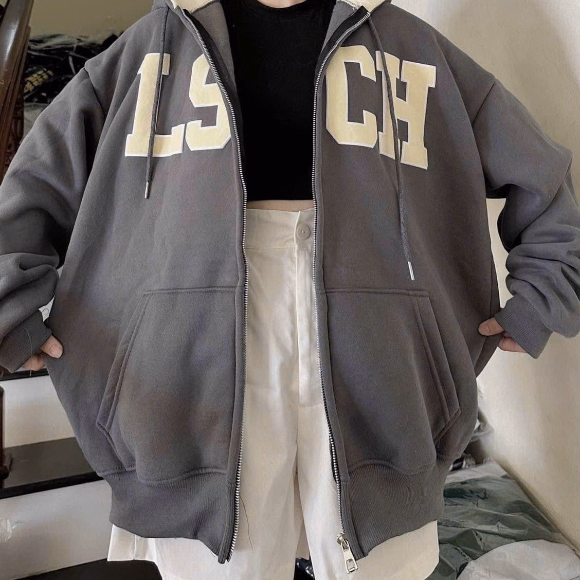 Áo Hoodie Nỉ Nam Nữ Phối Kết Hợp Khóa Kéo Có Nón Trùm Đầu Áo In Chữ Ls Cp Bao Đẹp Chất Liệu Vải Nỉ Dệt Xk Form Đẹp Hàng Hot Trend-Htm Fashion - Ảnh 5