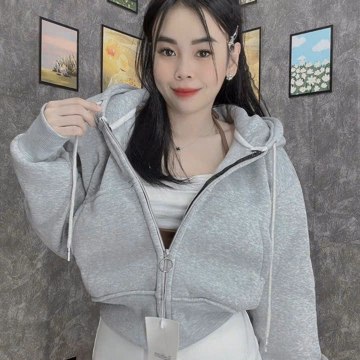 Áo Khoác Nỉ Nữ Với Chất Liệu Vải Nỉ Dệt Dáng Form Croptop Lửng Cá Tính Có Nón Trùm Đầu Rộng Đẹp Kèm Dây Rút Áo Đẹp Hàng Hot Trend-Htm Fashion - Ảnh 7