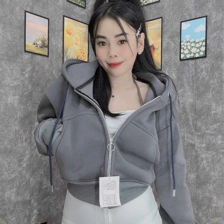 Áo Khoác Nỉ Nữ Với Chất Liệu Vải Nỉ Dệt Dáng Form Croptop Lửng Cá Tính Có Nón Trùm Đầu Rộng Đẹp Kèm Dây Rút Áo Đẹp Hàng Hot Trend-Htm Fashion - Ảnh 8