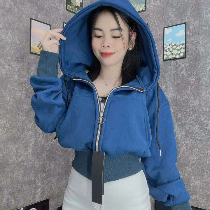 Áo Khoác Nỉ Nữ Với Chất Liệu Vải Nỉ Dệt Dáng Form Croptop Lửng Cá Tính Có Nón Trùm Đầu Rộng Đẹp Kèm Dây Rút Áo Đẹp Hàng Hot Trend-Htm Fashion - Ảnh 6