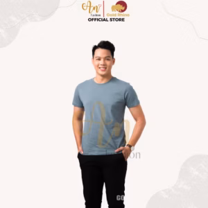 Áo Thun Nam Cổ Tròn Màu Xanh Đá 100% Cotton Cao Cấp - Gold Rhino
