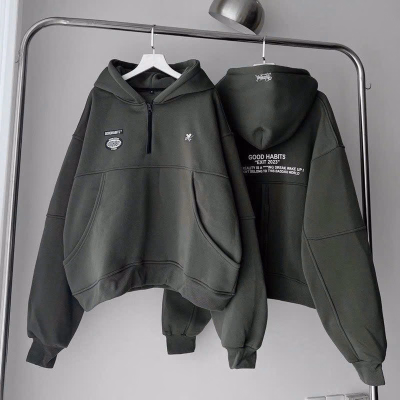 Áo Hoodie Nỉ Nam Nữ Phối Dáng Zíp Form Rộng Bao Đẹp Áo In Chữ Good Habits Bao Đẹp Chất Liệu Vải Nỉ Dày Dặn Có Nón Cute Áo Đẹp Hàng Hot Trend-Htm Fashion - Ảnh 10