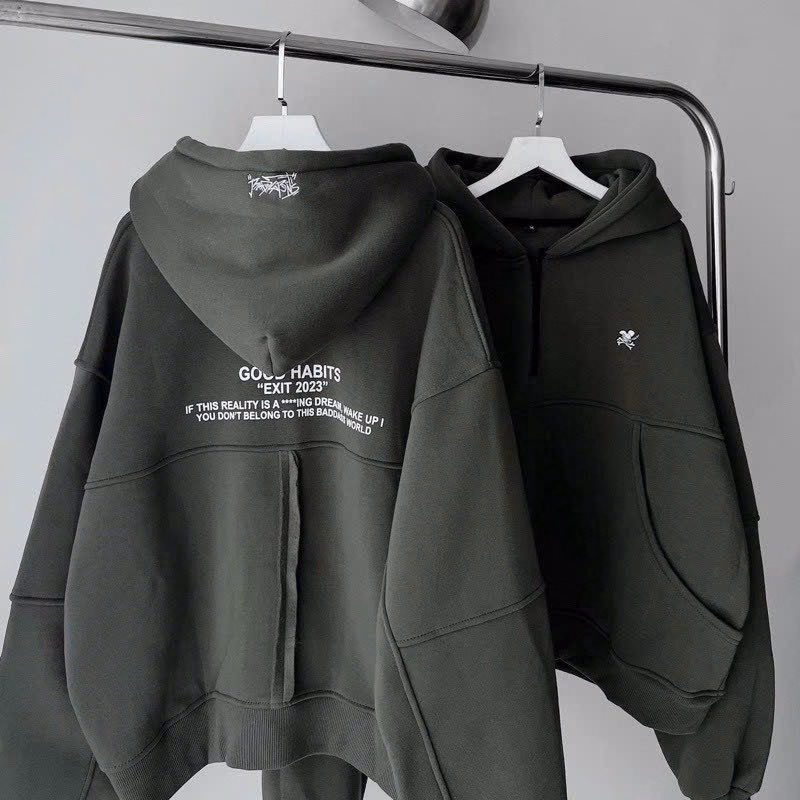 Áo Hoodie Nỉ Nam Nữ Phối Dáng Zíp Form Rộng Bao Đẹp Áo In Chữ Good Habits Bao Đẹp Chất Liệu Vải Nỉ Dày Dặn Có Nón Cute Áo Đẹp Hàng Hot Trend-Htm Fashion - Ảnh 13