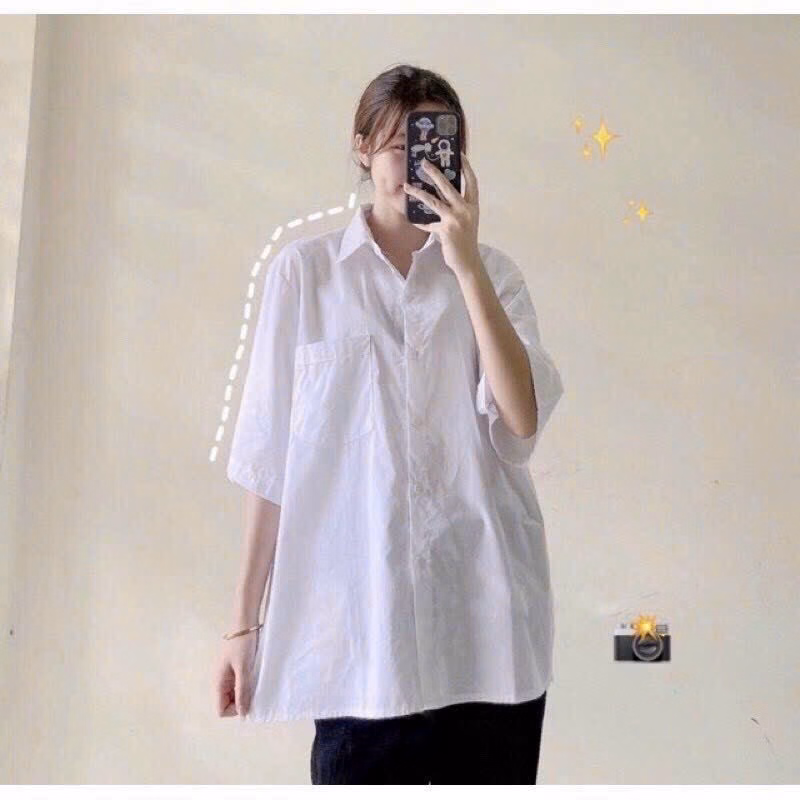 Áo Sơ Mi Trơn Nữ Đi Học Kiểu Dáng Lỡ Tay Chất Liệu Vải Mặc Mát Mẻ Phối Dáng Tinh Tế Form Rộng Bao Đẹp Hàng Hot Trend-Htm Fashion - Ảnh 4