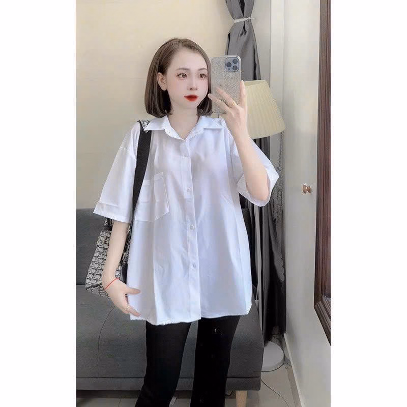 Áo Sơ Mi Trơn Nữ Đi Học Kiểu Dáng Lỡ Tay Chất Liệu Vải Mặc Mát Mẻ Phối Dáng Tinh Tế Form Rộng Bao Đẹp Hàng Hot Trend-Htm Fashion - Ảnh 5