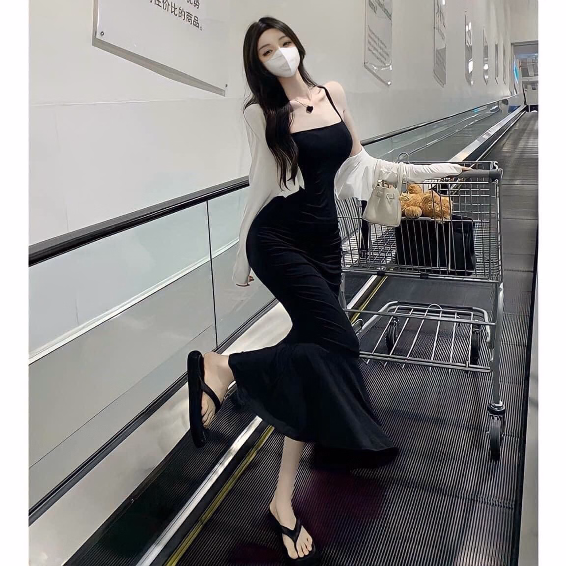 Set Đầm Váy Nữ Đầm Thun 2 Dây Kèm Áo Khoác Thun Gân Bt844 - Nana House - Ảnh 2