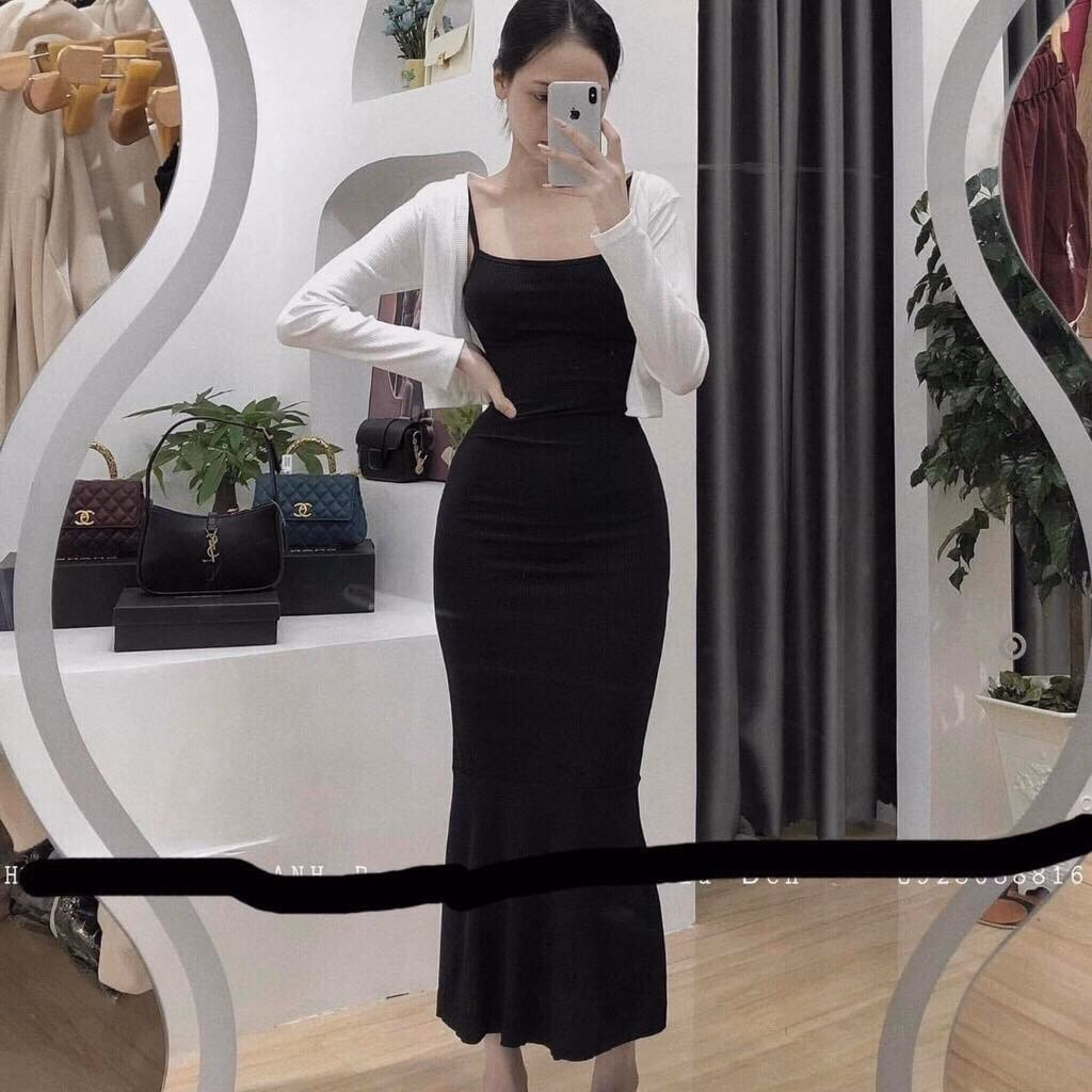 Set Đầm Váy Nữ Đầm Thun 2 Dây Kèm Áo Khoác Thun Gân Bt844 - Nana House - Ảnh 3