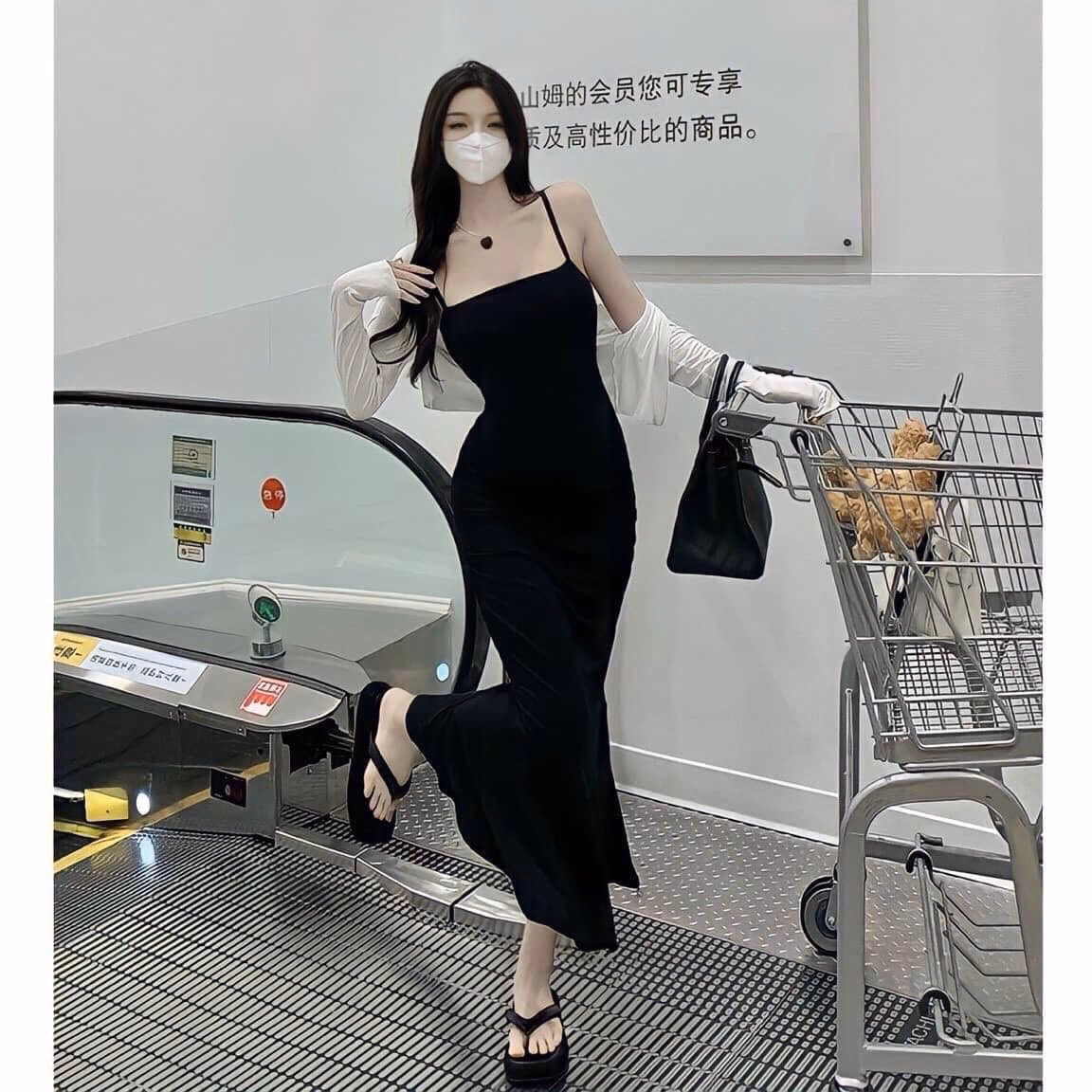 Set Đầm Váy Nữ Đầm Thun 2 Dây Kèm Áo Khoác Thun Gân Bt844 - Nana House