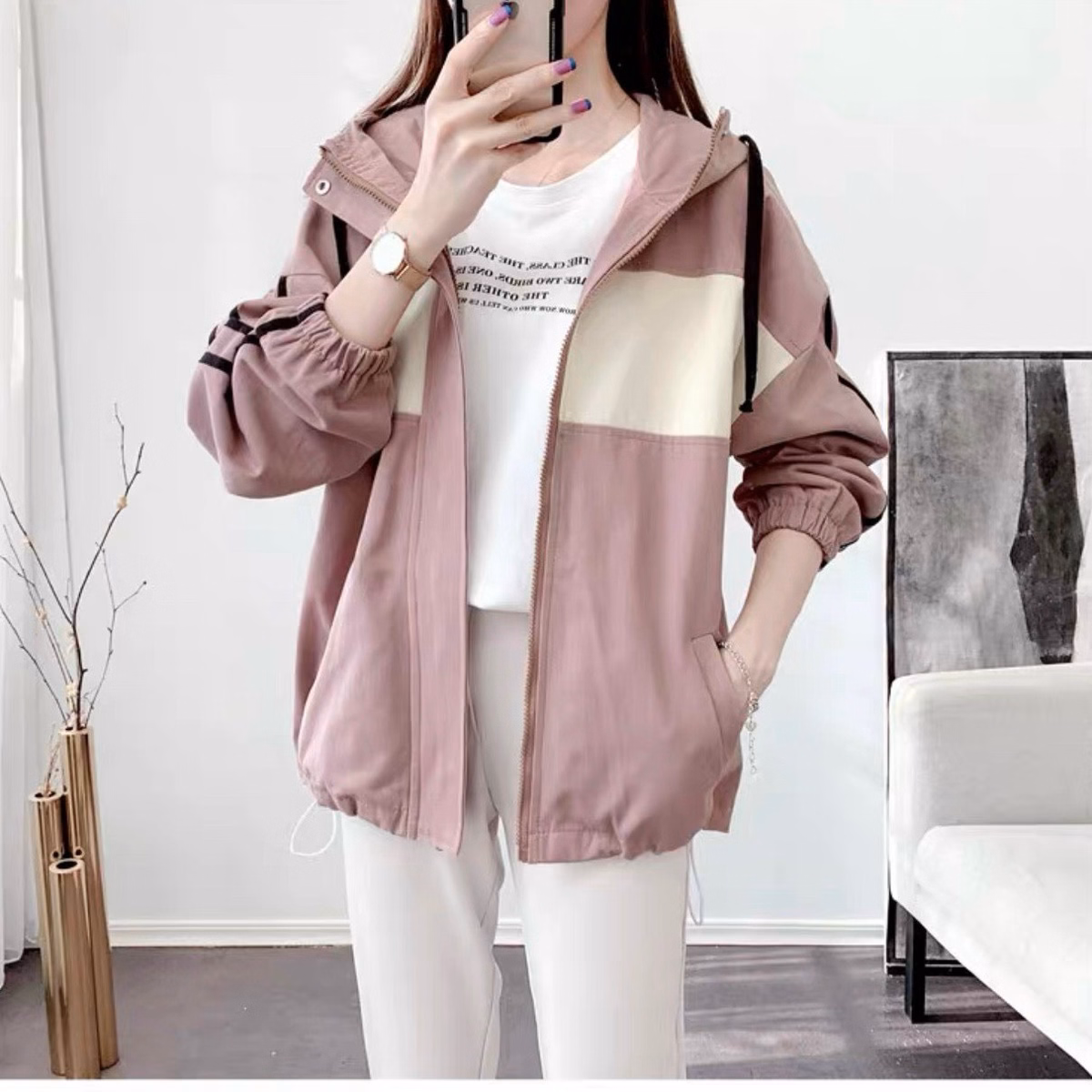 Áo Khoác Nữ Chống Nắng Phối Theo Sọc Tay Có 2 Màu Siêu Xinh Và Rất Tinh Tế Áo Đẹp Hàng Hot Trend-Htm Fashion - Ảnh 3
