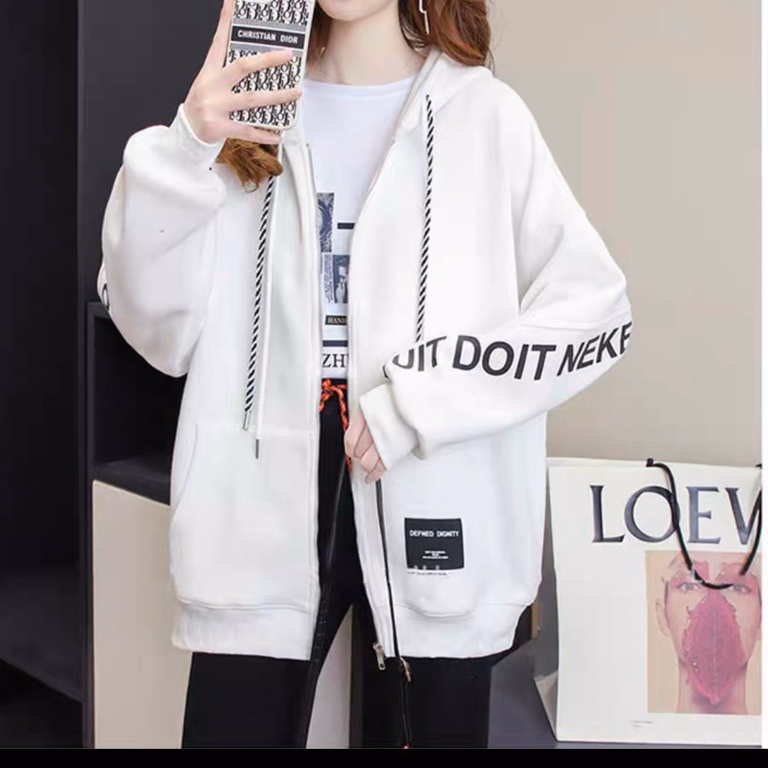 Áo Khoác Hoodie Tay Dài Form Rộng Với Chất Liệu Vải Nỉ Ngoại Mềm Mịn Có Dây Rút Có In Chữ Uit Doit Neke Cánh Tay Siêu Hấp Dẫn Áo Đẹp Hàng Hot Trend-Htm Fashion