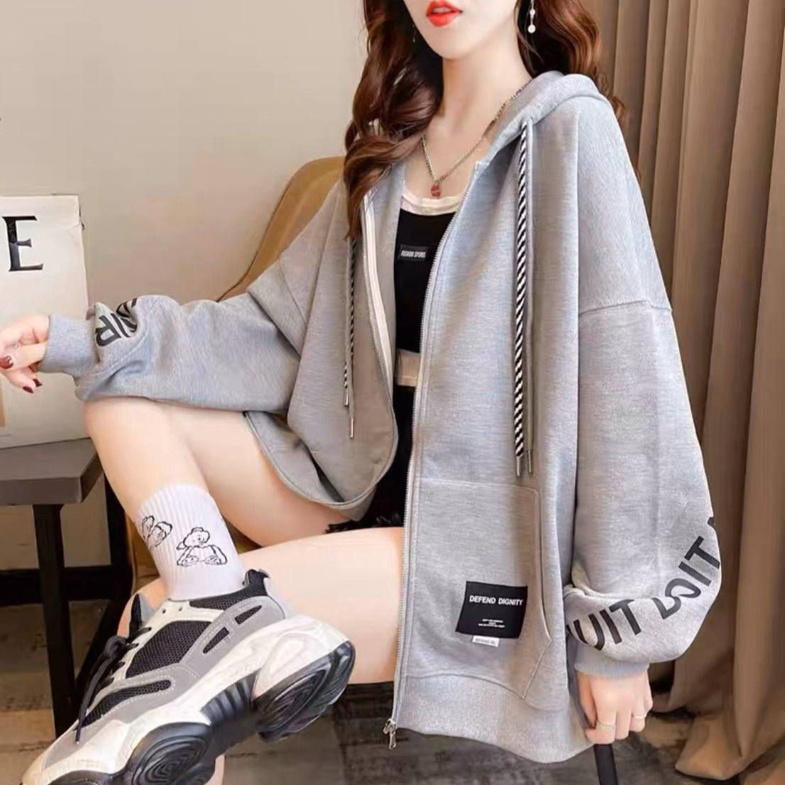 Áo Khoác Hoodie Tay Dài Form Rộng Với Chất Liệu Vải Nỉ Ngoại Mềm Mịn Có Dây Rút Có In Chữ Uit Doit Neke Cánh Tay Siêu Hấp Dẫn Áo Đẹp Hàng Hot Trend-Htm Fashion - Ảnh 6