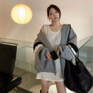 Áo Khoác Hoodie Khóa Kéo Form Rộng Và Cói Cánh Tay Phồng Phong Cách Hàn Áo Có Sọc Viền Tay Chất Vải Dày Áo Đẹp Hàng Hot Trend-Htm Fashion