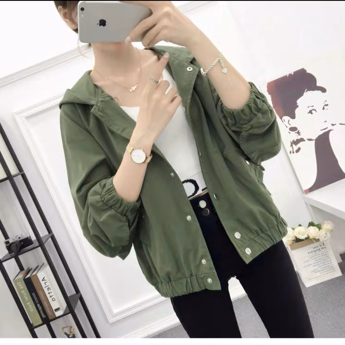Áo Khoác Kaki Lửng Nữ Có Phối Cúc Bấm Kèm Dây Rút Siêu Tiện Lợi Chất Form Đẹp Kiểu Dáng Hàn Áo Đẹp Hàng Hot Trend-Htm Fashion - Ảnh 6
