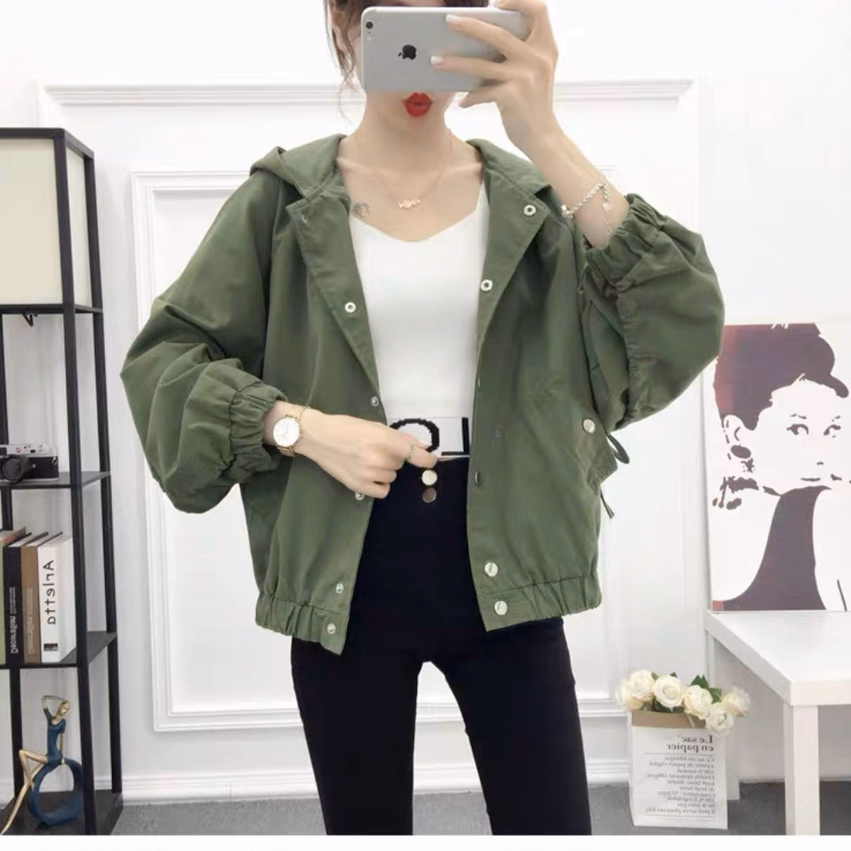 Áo Khoác Kaki Lửng Nữ Có Phối Cúc Bấm Kèm Dây Rút Siêu Tiện Lợi Chất Form Đẹp Kiểu Dáng Hàn Áo Đẹp Hàng Hot Trend-Htm Fashion - Ảnh 2