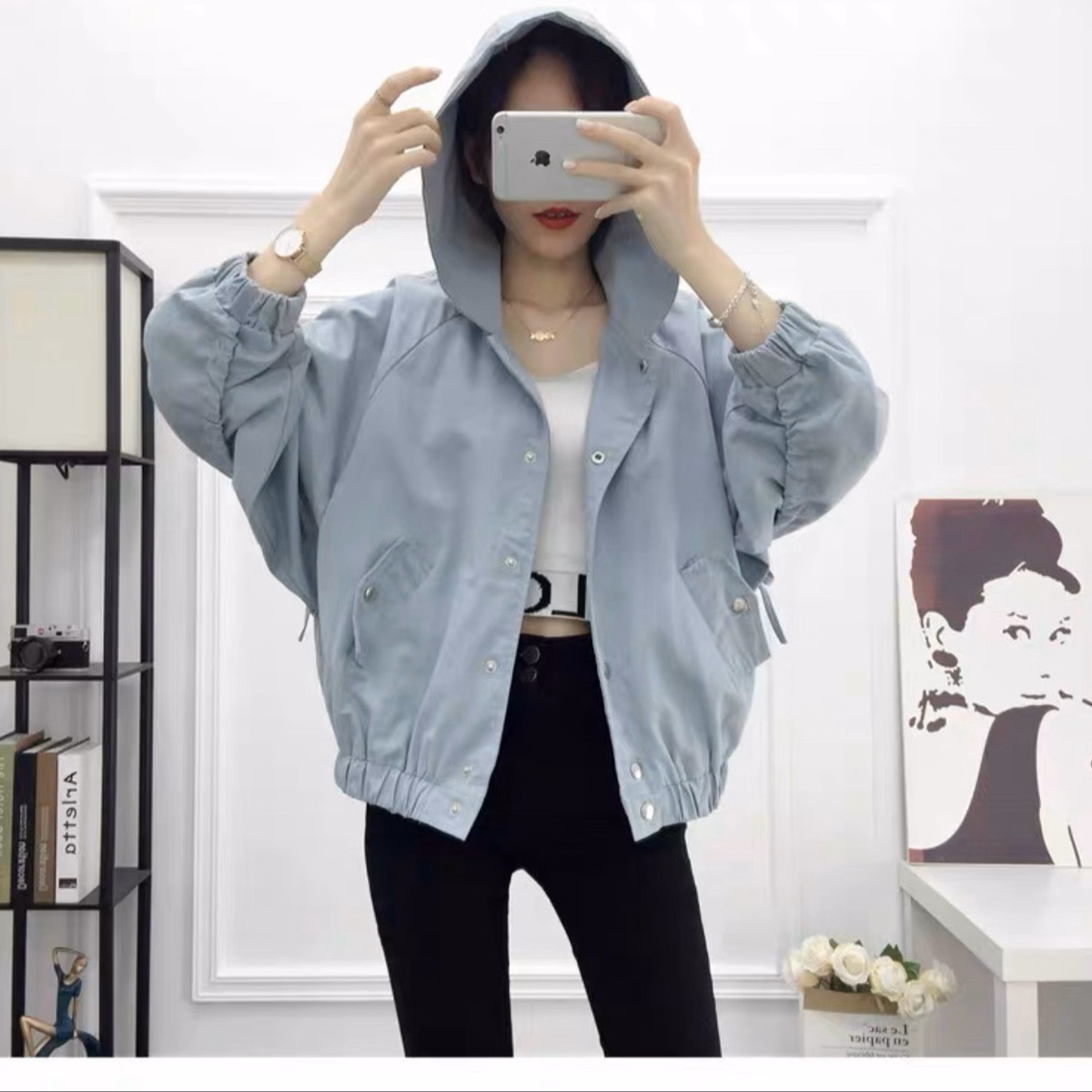 Áo Khoác Kaki Lửng Nữ Có Phối Cúc Bấm Kèm Dây Rút Siêu Tiện Lợi Chất Form Đẹp Kiểu Dáng Hàn Áo Đẹp Hàng Hot Trend-Htm Fashion - Ảnh 10