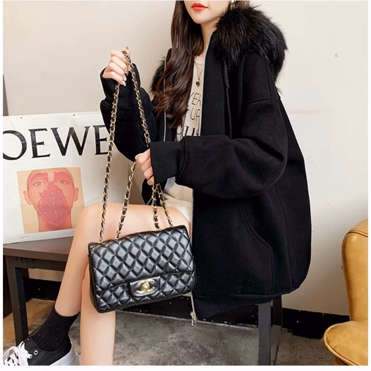 Áo Khoác Hoodie Nỉ Bông Nam Nữ Vành Nón Làm Bằng Lông Vũ Siêu Ấm Chất Liệu Vải Dày Dặn Form Rộng Bao Đẹp Áo Hot Trend-Htm Fashion - Ảnh 4