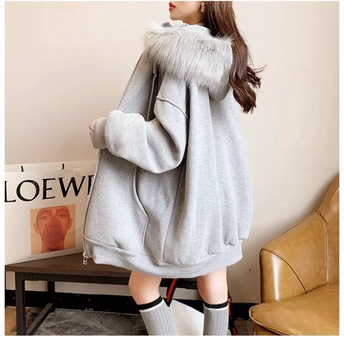 Áo Khoác Hoodie Nỉ Bông Nam Nữ Vành Nón Làm Bằng Lông Vũ Siêu Ấm Chất Liệu Vải Dày Dặn Form Rộng Bao Đẹp Áo Hot Trend-Htm Fashion - Ảnh 3