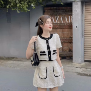 Set Bộ Đồ Nữ Áo Crotop Phối Viền Mix Chân Váy 2 Lớp Bt951 - Nana House