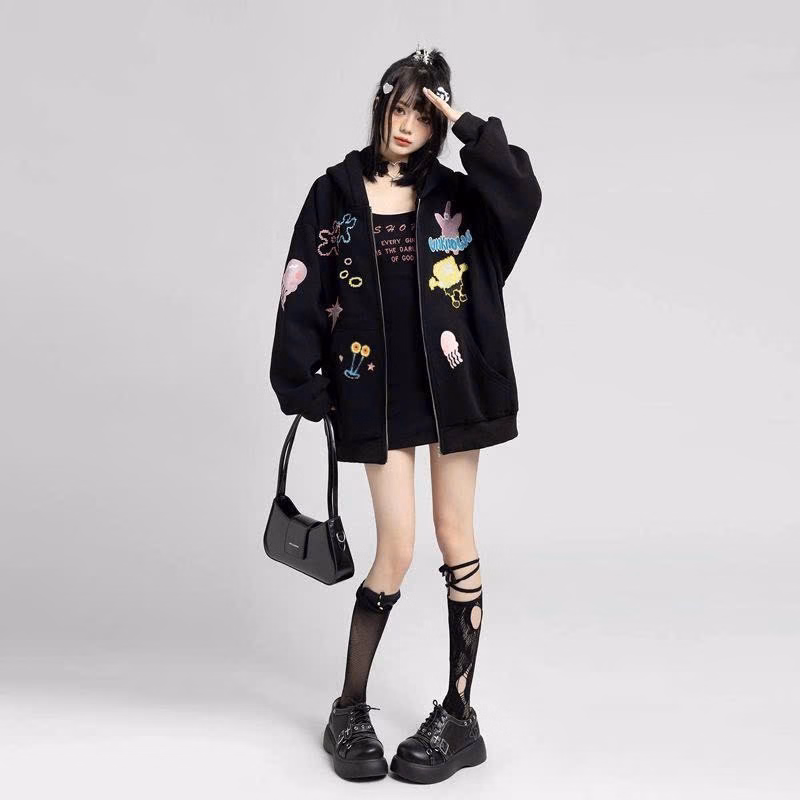 Áo Khoác Nỉ Dây Kéo In Hình Toàn Thân Siêu Cute Cho Các Nàng Tp30 - Golden Dream - Ảnh 4