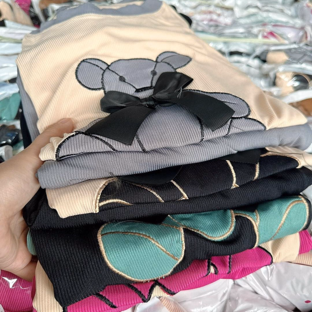 Set Bộ Đồ Nữ Thun Tăm Lạnh Thêu Gấu Đính Nơ Sa855 - Sam Store - Ảnh 4