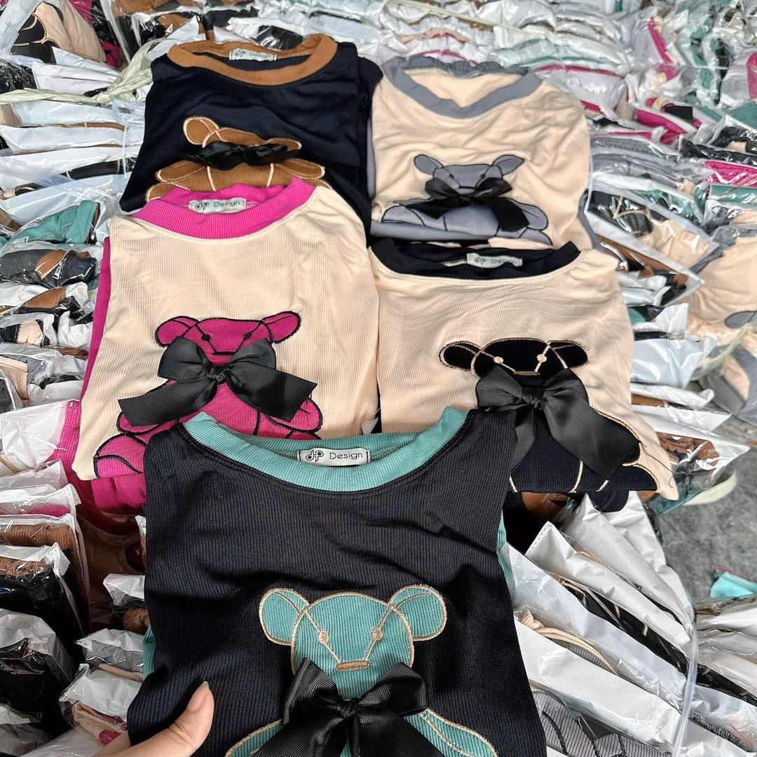 Set Bộ Đồ Nữ Thun Tăm Lạnh Thêu Gấu Đính Nơ Sa855 - Sam Store - Ảnh 5