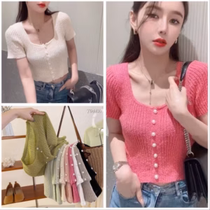 Áo Len Xốp Cộc Tay Khuy Ngọc Sang Chảnh Dành Cho Bạn Nữ Slcxa227 - Chipxinh