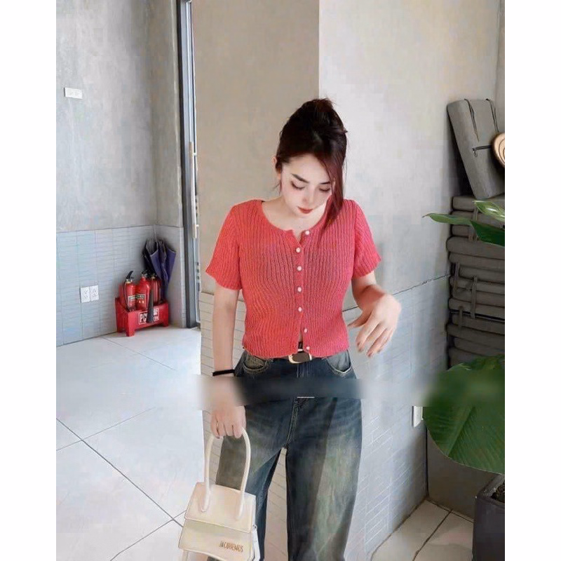 Áo Len Xốp Cộc Tay Khuy Ngọc Sang Chảnh Dành Cho Bạn Nữ Slcxa227 - Chipxinh - Ảnh 3