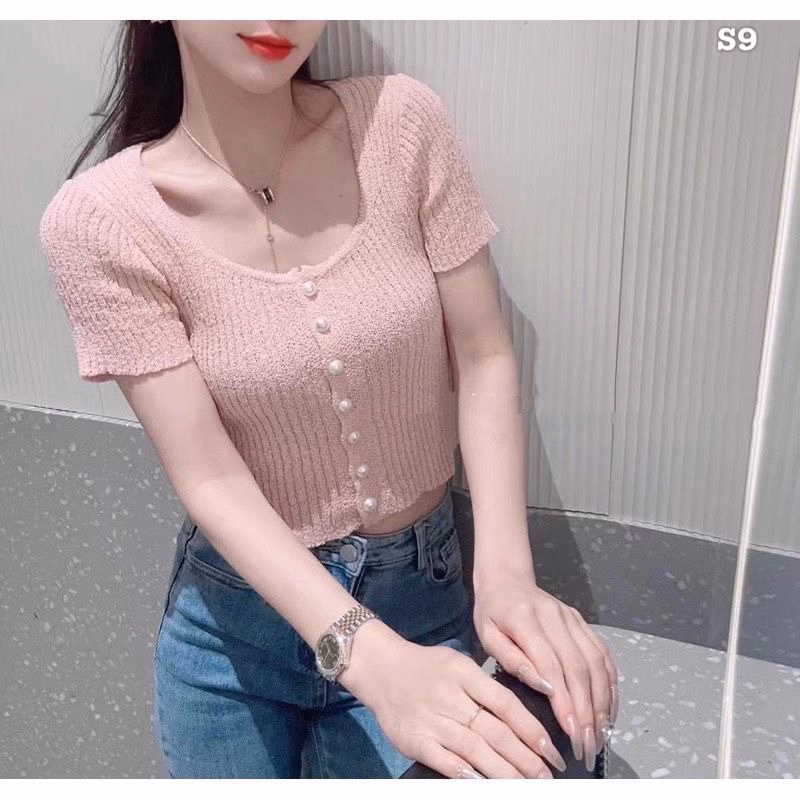 Áo Len Xốp Cộc Tay Khuy Ngọc Sang Chảnh Dành Cho Bạn Nữ Slcxa227 - Chipxinh - Ảnh 5