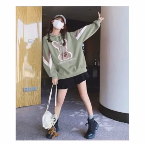 Áo Hoodie Nỉ Nữ Phối Với Dáng Form Nhỏ Gọn Đẹp Có Kèm Mũ Siêu Đáng Yêu Có In Hình Con Thỏ Cute Hàng Hot Trend-Htm Fashion