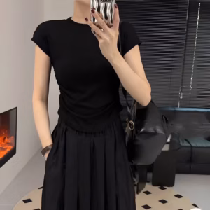 Áo Thun Nữ Tay Ngắn Cổ Tròn Vạt Bầu Nhún Eo Gu332 - Nana House