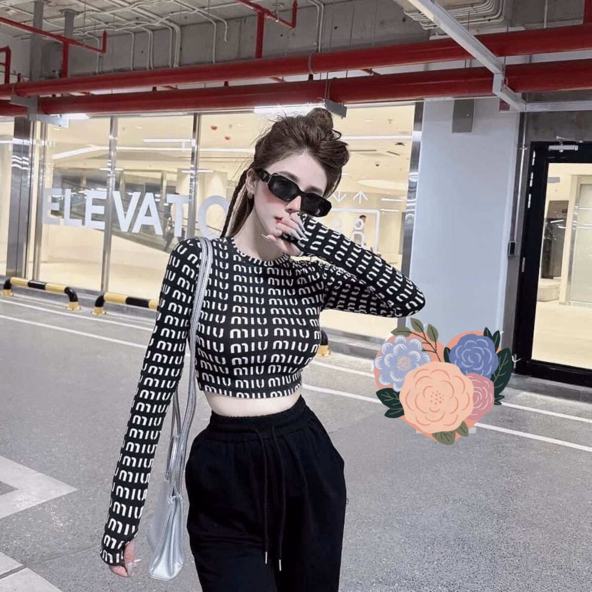 Set Bộ Đồ Nữ Áo Croptop Tay Dài Mix Quần Ống Suông Bt883 - Nana House - Ảnh 2