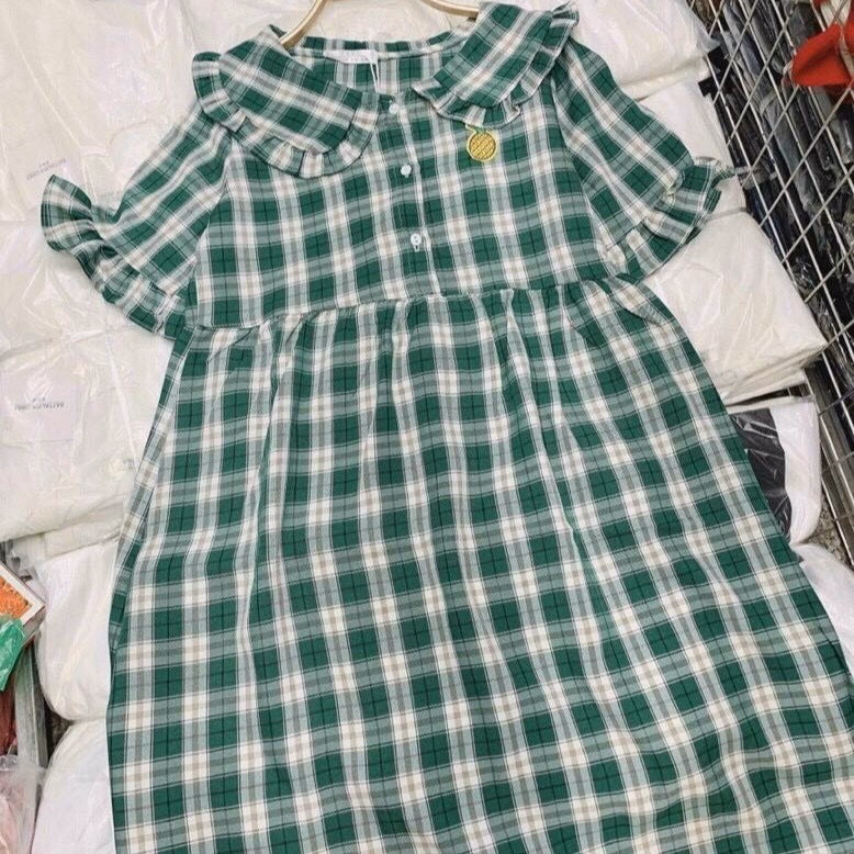 Đầm Váy Nữ Caro Dáng Babydoll Cổ Lá Sen Tay Phối Bèo Sa583 - Sam Store - Ảnh 3