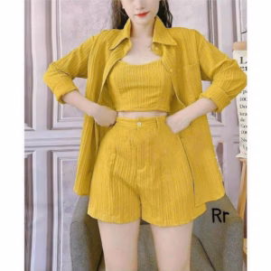 Set Bộ Đồ Nữ 3 Món Áo Sơ Mi Kèm Áo Croptop Mix Quần Short Sa864 - Sam Store