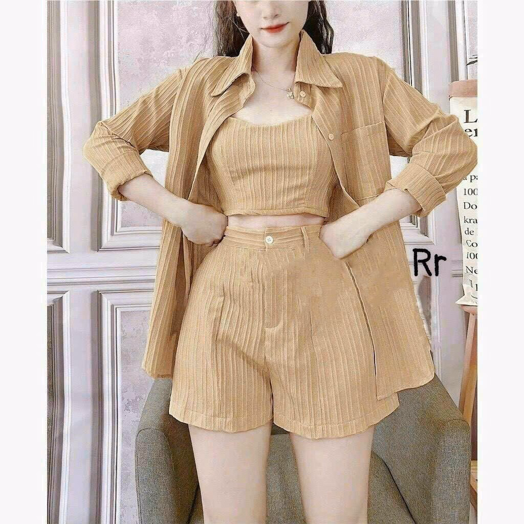Set Bộ Đồ Nữ 3 Món Áo Sơ Mi Kèm Áo Croptop Mix Quần Short Sa864 - Sam Store - Ảnh 5