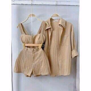 Set Bộ Đồ Nữ 3 Món Áo Sơ Mi Kèm Áo Croptop Mix Quần Short Sa864 - Sam Store - Ảnh 6