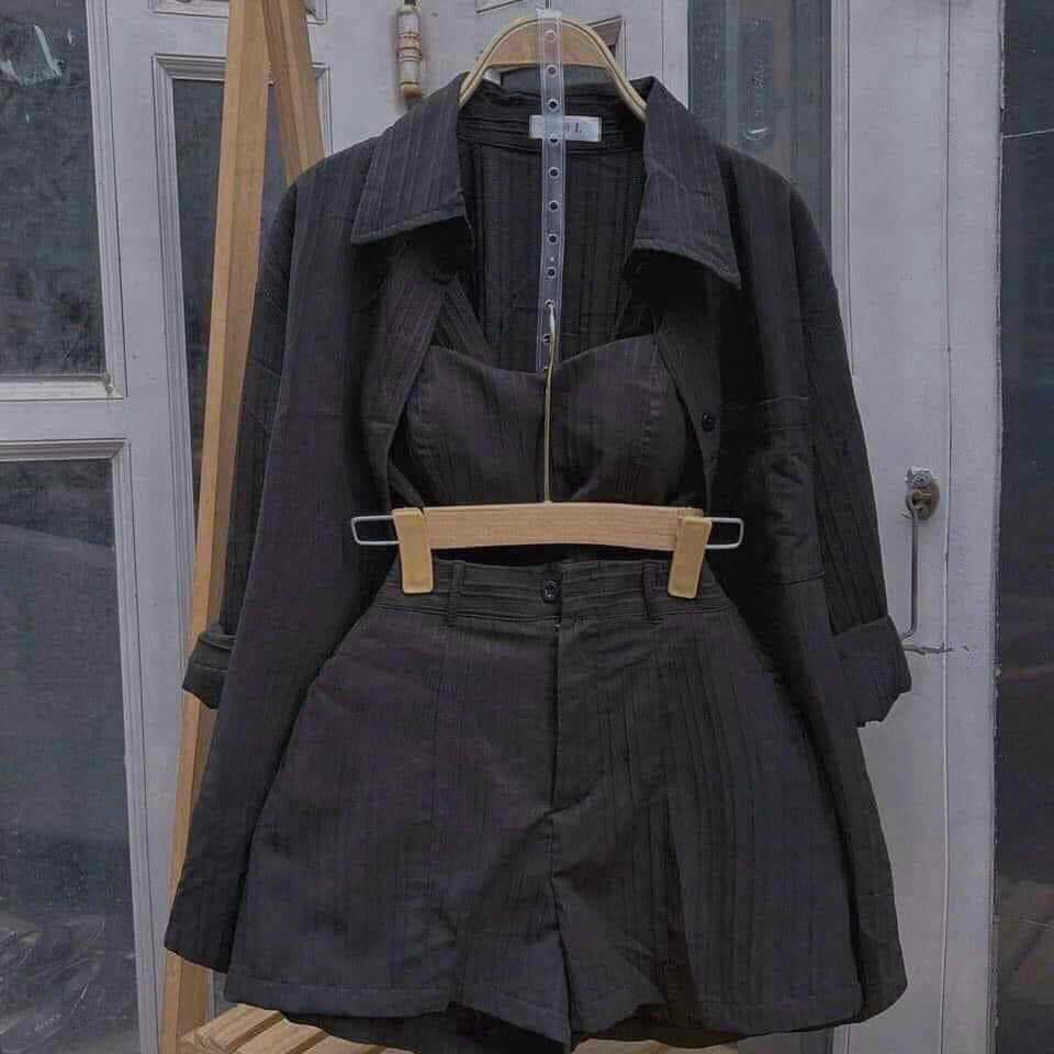 Set Bộ Đồ Nữ 3 Món Áo Sơ Mi Kèm Áo Croptop Mix Quần Short Sa864 - Sam Store - Ảnh 7