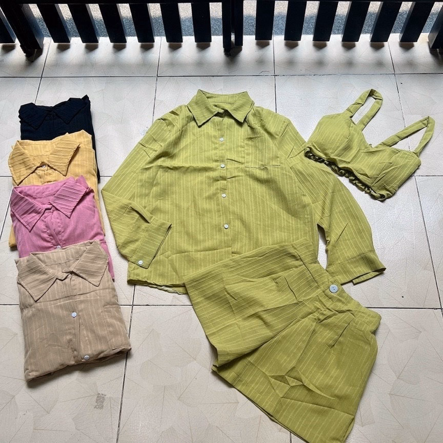 Set Bộ Đồ Nữ 3 Món Áo Sơ Mi Kèm Áo Croptop Mix Quần Short Sa864 - Sam Store - Ảnh 8