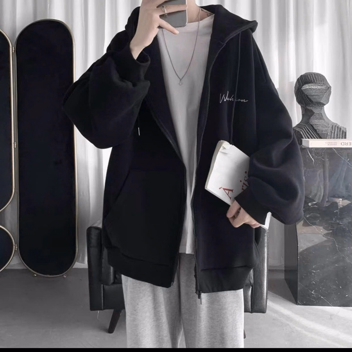 Áo Hoodie Nỉ Nam Nữ Phối Có Khóa Kéo Với Chất Liệu Vải Dày Dặn Bao Đẹp Hàng Hot Trend-Htm Fashion - Ảnh 2